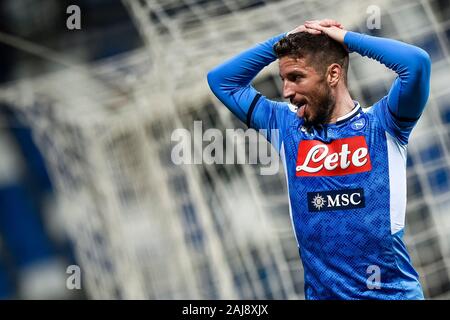 Reggio Emilia, Italy. 22 December, 2019: Dries Mertens of SSC Napoli celebrates during the Serie A football match between US Sassuolo and SSC Napoli. SSC Napoli won 2-1 over US Sassuolo. Credit: Nicolò Campo/Alamy Live News Stock Photo