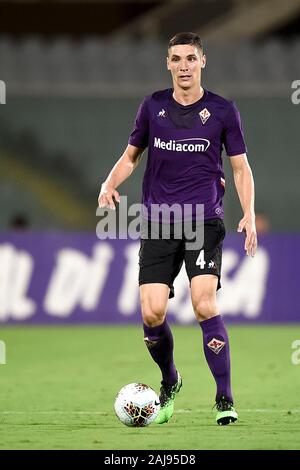 Florence, Italy. 11 August, 2019: Nikola Milenkovic of ACF Fiorentina in action during the pre-season friendly football match between ACF Fiorentina and Galatasaray SK. ACF Fiorentina won 4-1 over Galatasaray SK. Credit: Nicolò Campo/Alamy Live News Stock Photo