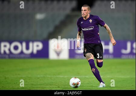 Florence, Italy. 11 August, 2019: Cristiano Biraghi of ACF Fiorentina in action during the pre-season friendly football match between ACF Fiorentina and Galatasaray SK. ACF Fiorentina won 4-1 over Galatasaray SK. Credit: Nicolò Campo/Alamy Live News Stock Photo