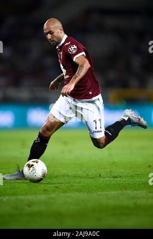 Turin, Italy. 22 August, 2019: Simone Zaza of Torino FC in action during the UEFA Europa League playoff football match between Torino FC and Wolverhampton Wanderers FC. Wolverhampton Wanderers FC won 3-2 over Torino FC. Credit: Nicolò Campo/Alamy Live News Stock Photo