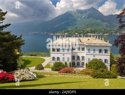 BELAGGIO, ITALY - MAY 10, 2015: The Villa Melzi on the waterfront of Como lake and the gardens. Stock Photo