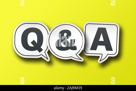 speech bubbles with Q and A on solid yellow background, frequently asked questions or questions and answers concept Stock Photo