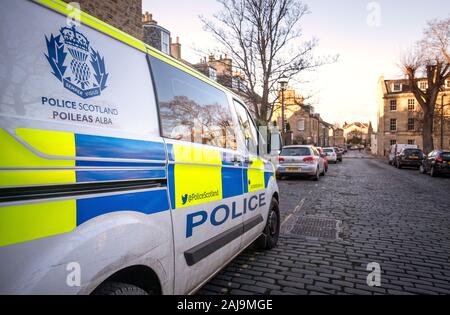 Police car parked outside the Police Scotland Gayfield Square station in Edinburgh. PA Photo. Picture date: Friday January 3, 2020. Photo credit should read: Jane Barlow/PA Wire Stock Photo