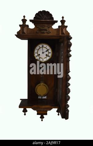 Wooden wall clock isolated on white background with clipping path Stock Photo