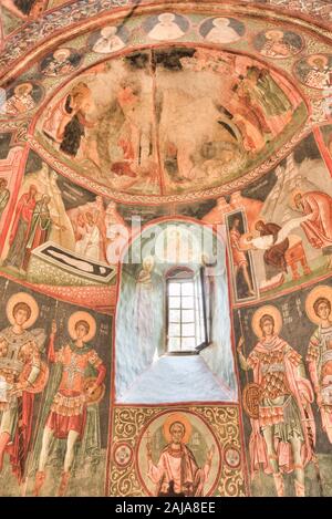 Interior Frescoes, Church of the Holy Cross, 1487, Painted Monasteries, UNESCO World Heritage Site, Patrauti, Suceava County, Romania Stock Photo