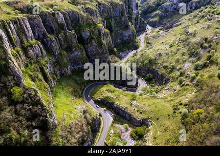 Cheddar Gorge, the second greatest natural wonder in Britain, aerial view Stock Photo