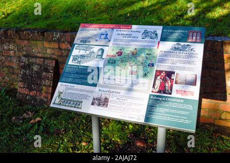 Babworth Church and Graveyard information board on Pilgrim Fathers and Parson Richard Clyfton. Stock Photo