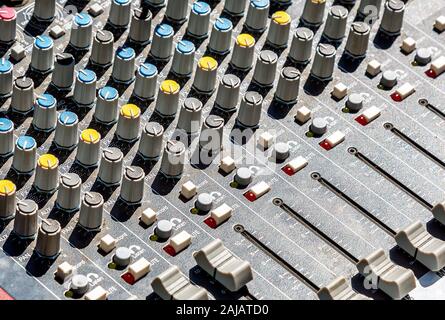 Part of sound music mixer control panel with buttons Stock Photo