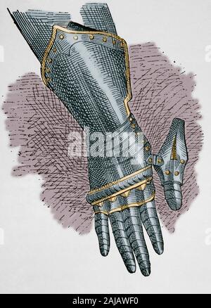 Armour. Gauntlets. Glove of metal plates which protected the hand. Pair ...