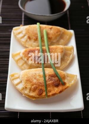 Winter Squash Pot-stickers with Asian Dipping Sauce Stock Photo