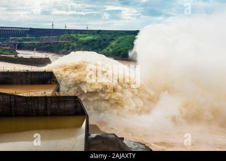 Spillway at Itaipu Dam on the border of Brazil and Paraguay. Stock Photo