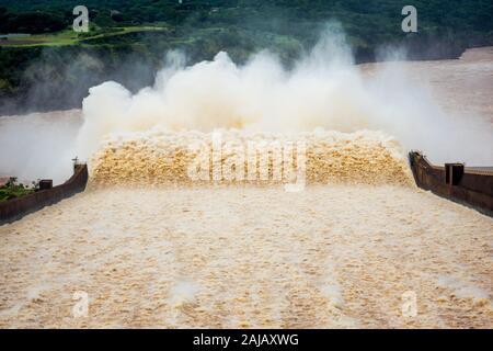 Water spillway at Itaipu Dam on the border of Brazil and Paraguay. Stock Photo