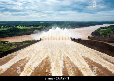 Water spillway at Itaipu Dam on the border of Brazil and Paraguay. Stock Photo