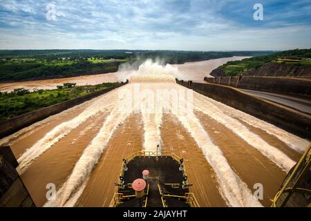 Water spillway at Itaipu Dam on the border of Brazil and Paraguay. Stock Photo