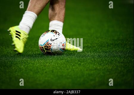 Milan, Italy - 31 October, 2019: A official Serie A match ball Nike Merlin is kicked during warm up prior to the Serie A football match between AC Milan and SPAL. AC Milan won 1-0 over SPAL. Credit: Nicolò Campo/Alamy Live News Stock Photo