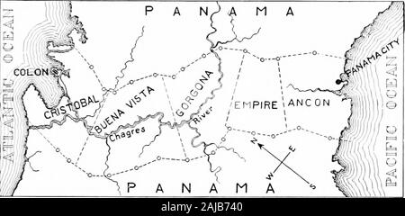 Panama and the canal . to supervise the work. Major-GeneralGeorge W. Davis was made Governor of the Canal Zone. A new and interesting piece of land was thus added to theterritory of the United States (Map VII). It is, as we havesaid, 50 miles long and 10 miles wide. In it is a populationof over 50,000 persons. There are twenty-five small townsand a number of camps for workmen. The American portof the city of Colon is called Cristobal, of the City of Pan-ama, Ancon. Between these two ends of the Zone the prin-cipal towns are Gatun, Gorgona, Bas Obispo, Empire,Culebra, and Pedro Miguel. GOOD GOV Stock Photo