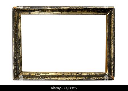 old wooden picture frame formerly gilded, but the gold has mostly faded, isolated on white background Stock Photo