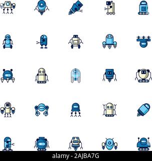 bundle of robots cyborg set icons Stock Vector