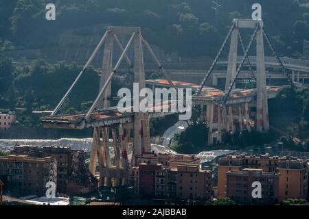 Genoa, Italy - 28 June, 2019: General view of Morandi bridge collapsed on August 14, 2018 causing the death of 43 people. Eastern pylons of Morandi bridge are set to be destroyed on June 2. Credit: Nicolò Campo/Alamy Live News Stock Photo