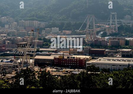 Genoa, Italy - 28 June, 2019: General view of Morandi bridge collapsed on August 14, 2018 causing the death of 43 people. Eastern pylons of Morandi bridge are set to be destroyed on June 2. Credit: Nicolò Campo/Alamy Live News Stock Photo