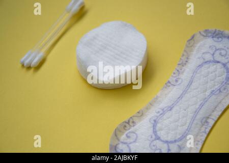 Used Sanitary Pad On Pink Background, Space For Text Stock Photo