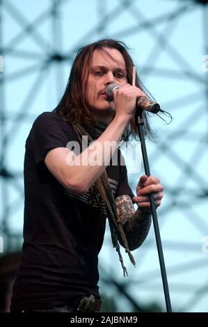 Bologna Italy, from 12-13 June 2004, Music Festival  live concerts 'Flippaut Festival' at the Arena Parco Nord of Bologna : Ville Valo, singer of the Finnish group of gothic metal Him, during the concert Stock Photo