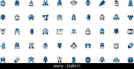 bundle of robots cyborg set icons Stock Vector