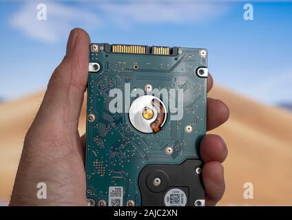 Close up of an Internal hard drive from an Apple iMac computer. Stock Photo