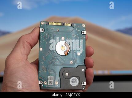 Close up of an Internal hard drive from an Apple iMac computer. Stock Photo