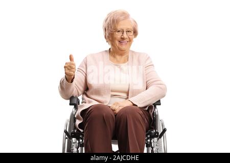 Lovely Elderly Woman On Wheelchair Smiling At Camera Stock Photo