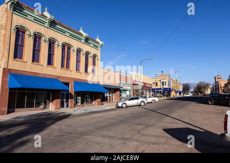 Las Vegas, New Mexico, USA - November 9, 2011:  Old storefronts along 6th street in the historic central business district of Las Vegas, New Mexico. Stock Photo