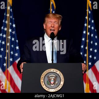 Miami, United States. 03rd Jan, 2020. United States President Donald J.Trump speaks at the Evangelicals for Trump coalition conference at the King Jesus International Ministry church in Miami, Florida on Friday, January 3, 2020. Photo by Gary I Rothstein/UPI Credit: UPI/Alamy Live News