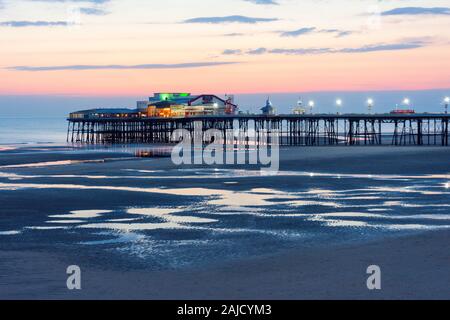 North Pier at dusk, The Promenade, Blackpool, Lancashire, England, United Kingdom Stock Photo