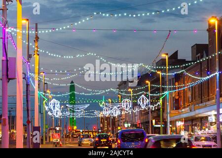 Illuminations at dusk, The Promenade, Blackpool, Lancashire, England, United Kingdom Stock Photo