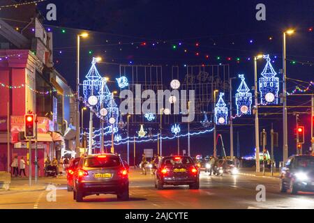 Illuminations at dusk, The Promenade, Blackpool, Lancashire, England, United Kingdom Stock Photo