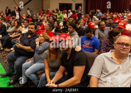 Miami, United States. 03rd Jan, 2020. Evangelical supporters of Donald Trump are seen inside the El Rey Jesus church.President Donald Trump holds an Evangelicals for Trump' rally at the El Rey Jesus megachurch in south Miami to show up support among his evangelical base in the key swing state of Florida. Credit: SOPA Images Limited/Alamy Live News Stock Photo