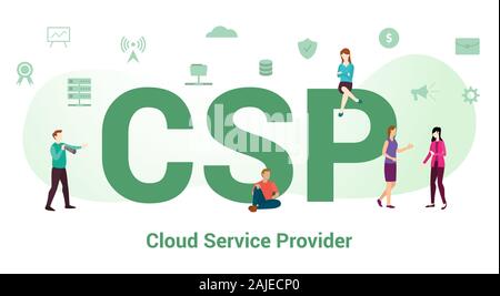 csp cloud service provider concept with big word or text and team people with modern flat style - vector illustration Stock Photo