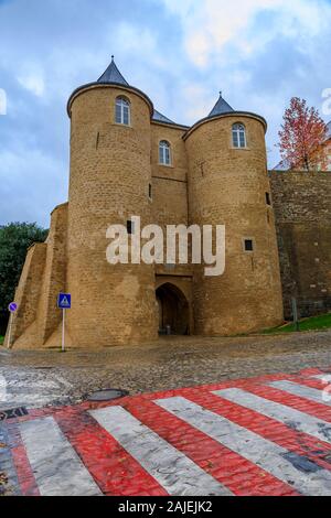 Three Towers, historic monument dating from the 13th centiry in Luxembourg City, UNESCO World Heritage Site, with its ancient wall Stock Photo