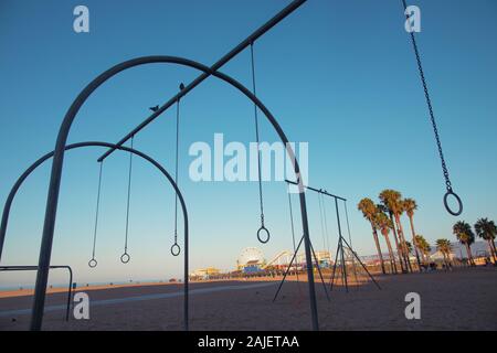 Travelling Rings for exercise at muscle beach jungle gym on in Santa Monica, California at early morning, Los Angeles Stock Photo