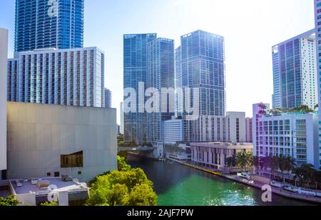 Miami, USA - November 30, 2019: Downtown Miami cityscape view with condos and office buildings. Stock Photo