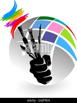 art brush hand logo Stock Photo