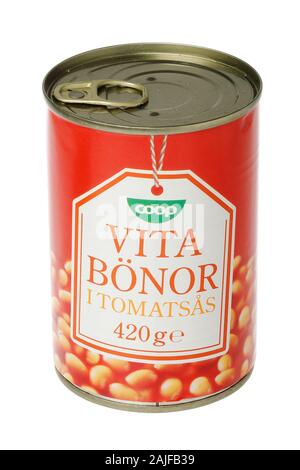 Stockholm, Sweden - November 29, 2019: A tin can of Coop baked beans in tomato sauce for the Swedish market isolated on white background. Stock Photo