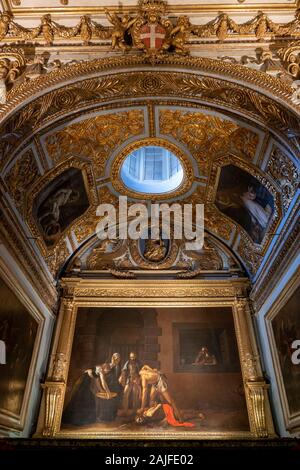 The Oratory with famous Caravaggio painting 'Beheading of Saint John the Baptist' from 1608 in Saint John's Co-Cathedral in Valletta, Malta Stock Photo