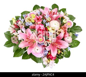 Bunch of flowers with ranunculus and lilies Stock Photo
