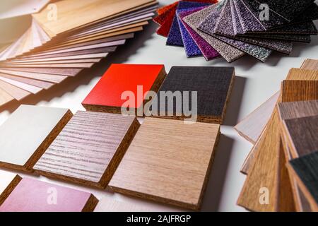 variety of furniture and flooring material design samples Stock Photo