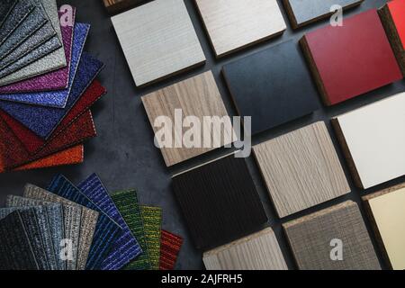 flooring and laminate furniture material samples for interior design project Stock Photo