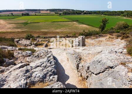 Remains of the roman Barbegal aqueduct and mills near Fontvieille, Arles, Provence, Southern France Stock Photo
