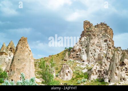 Uchisar Castle & surrounding fairy chimneys in Cappadocia, Turkey Stock Photo
