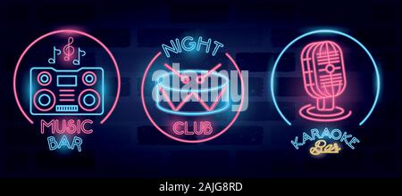 bundle of bar labels neon lights Stock Vector