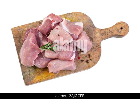 Fresh pieces of raw veal meat for french blanquette. image isolated on white studio background. Stock Photo